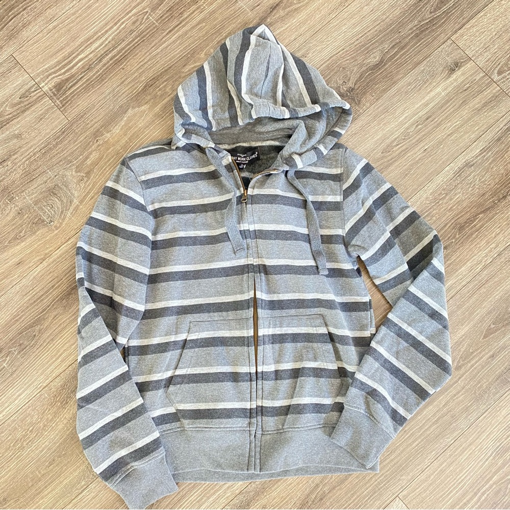 Stylish Gray Striped Hoodie Jacket